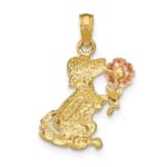 14k Two-Tone Dog Holding Flower Charm - Image 4