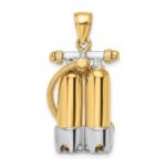 14K and White Rhodium 3-D Double Scuba Tanks with Air Hose Charm