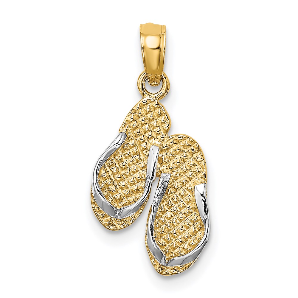 K9123.jpg 14k with White Rhodium 3-D SANIBEL ISLAND Double Flip Flop Charm - Image 1