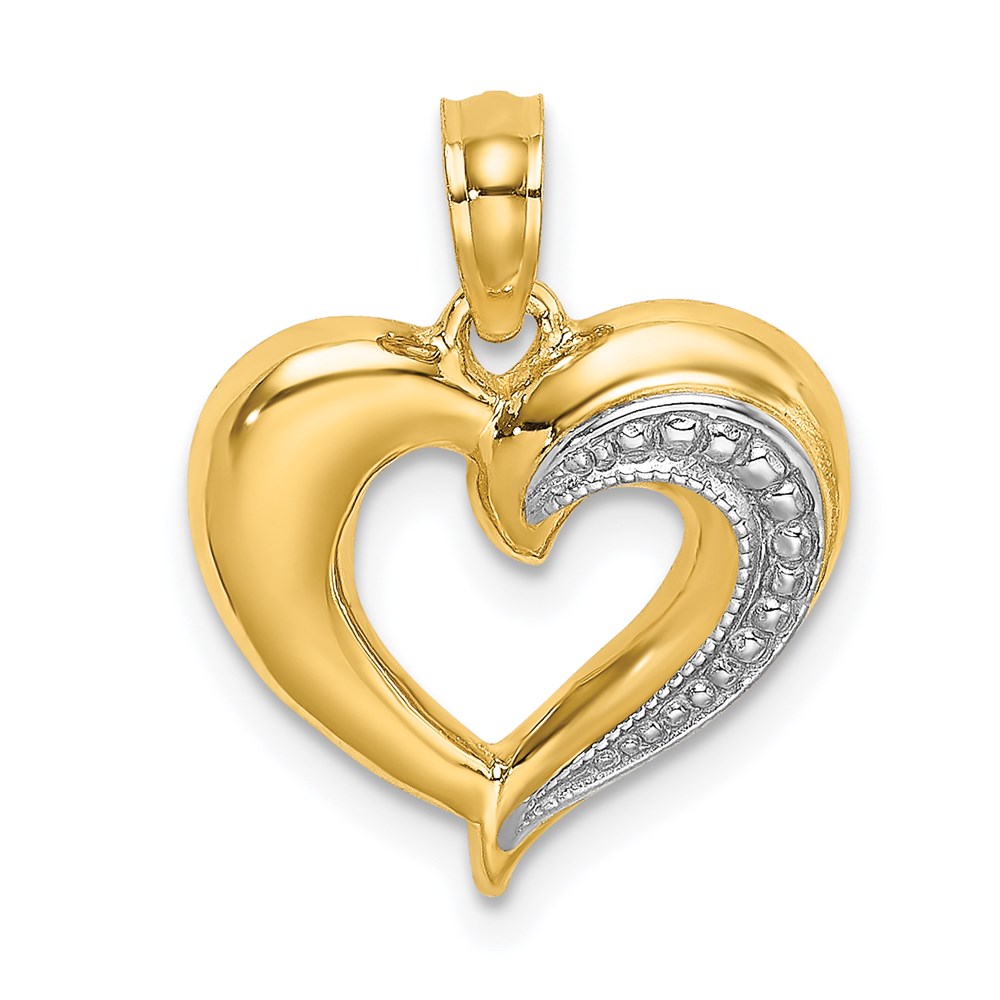 K9124.jpg 14k and White Rhodium Polished and Textured Heart Charm - Image 1