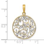 14K and White Rhodium Diamond-cut Filigree Round Charm - Image 3