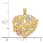 14k Two-tone with White Rhodium #1 DAUGHTER Heart Charm - Image 3