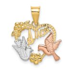 14k Two-tone and White Rhodium AMOR Heart with Doves Charm