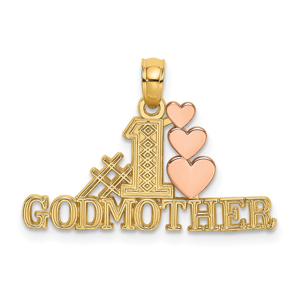 K9165.jpg 14K Two-tone Polished #1 GODMOTHER and Hearts Pendant - Image 1