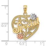 14k Two-tone with White Rhodium SPECIAL On Heart with Flowers Charm - Image 3