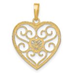 14k and White Rhodium Filigree Beaded Heart Charm - Image 4