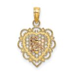 14K Two-tone and White Rhodium Small Angel In Scalloped Edge Heart Charm - Image 4