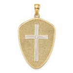14K with White Rhodium Cross Shield with Joshua 1:9 On Reverse Charm