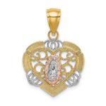 14K Two-tone with White Rhodium Our Lady of Guadalupe In Heart Charm