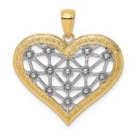 14k and White Rhodium Lattice Center Heart Charm