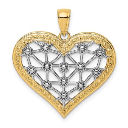 14k and White Rhodium Lattice Center Heart Charm