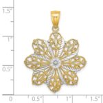 14K and White Rhodium Diamond-cut Flower Pendant - Image 3