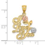 14k Two-tone and White Rhodium I LOVE YOU with Flowers Charm - Image 3