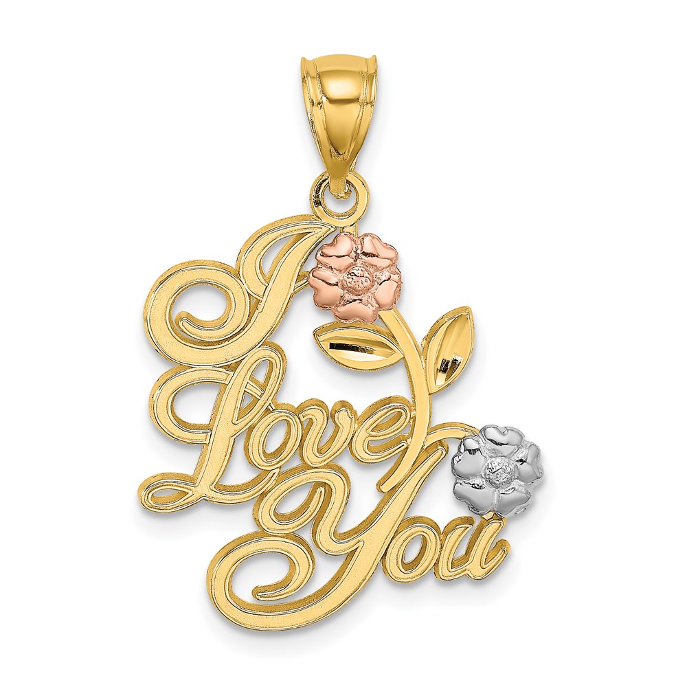 K9261.jpg 14k Two-tone and White Rhodium I LOVE YOU with Flowers Charm - Image 1