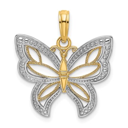 14k and White Rhodium Butterfly with Beaded Wings Charm