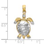 14K and White Rhodium Polished 3-D Sea Turtle with Moveable Head and Legs Charm - Image 3