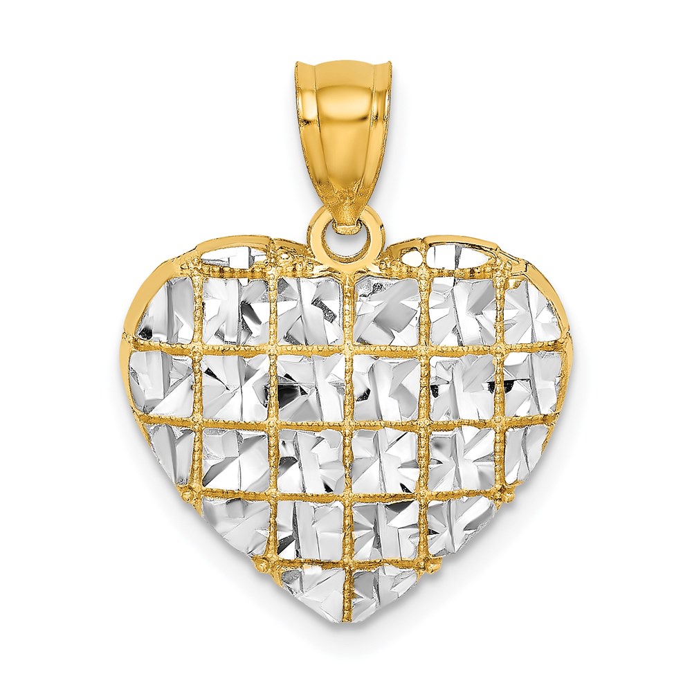 K9297.jpg 14k and White Rhodium Diamond-cut Grid Heart Charm - Image 1