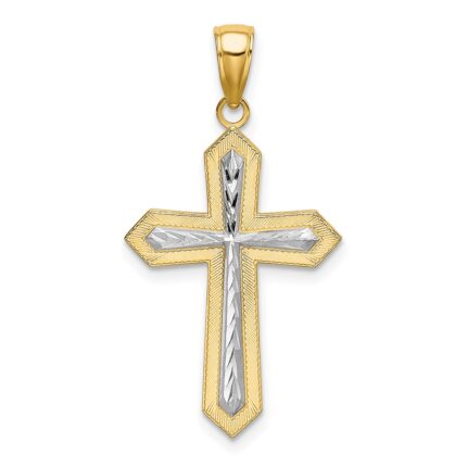 14K and White Rhodium Center Diamond-cut Cross Charm