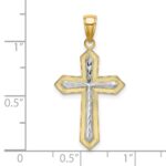 14K and White Rhodium Center Diamond-cut Cross Charm - Image 3