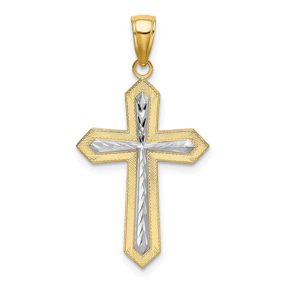 K9299.jpg 14K and White Rhodium Center Diamond-cut Cross Charm - Image 1