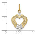 14k and White Rhodium Diamond-cut Textured Heart Charm - Image 3