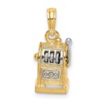 14k and White Rhodium 3-D Slot Machine with Moveable Handle Charm