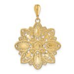 14K and White Rhodium Diamond-cut and Filigree Flower Charm - Image 4