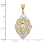 14k and White Rhodium Diamond-cut Filigree Oval Charm - Image 3