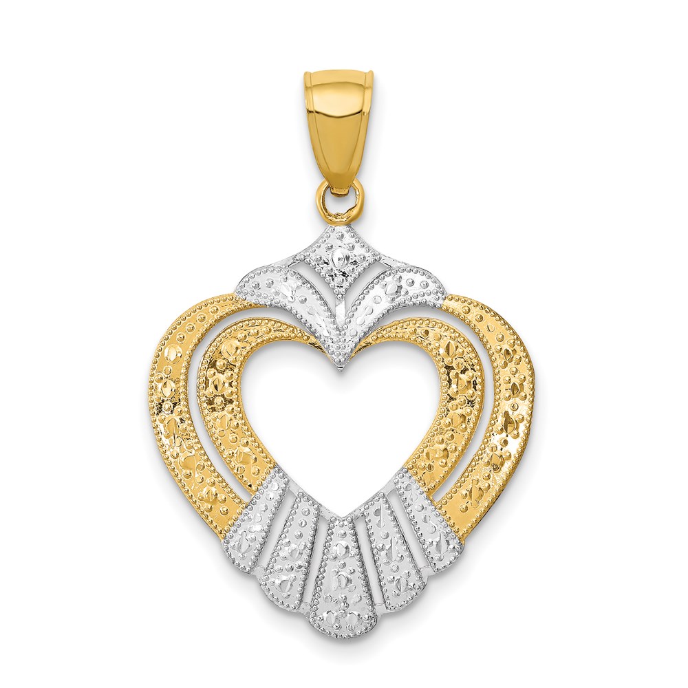 K9337.jpg 14k and White Rhodium Textured Cut-Out Heart Charm - Image 1