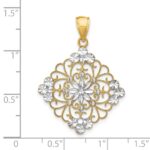 14K and White Rhodium Diamond-cut Filigree Medallion Charm - Image 3