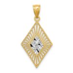 14k and White Rhodium Diamond-cut Diamond-Shape Charm