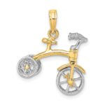 14k Two-tone 3-D Tricycle with Moveable Handlebars and Wheels Charm