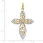14K with Rhodium Beaded Filigree Cross Charm - Image 3