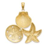 14k with White Rhodium Diamond-cut Scallop Starfish Sand Dollar Charm - Image 4