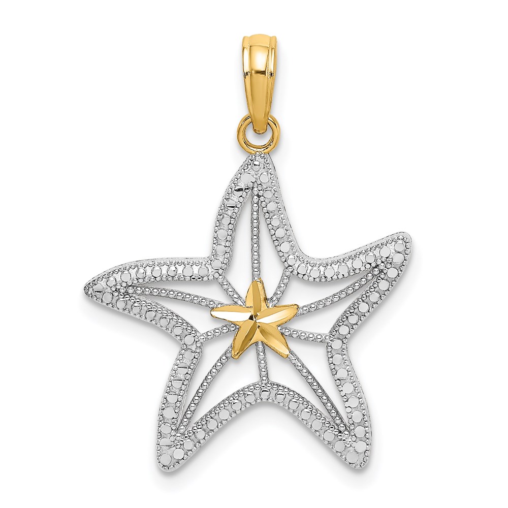 K9393.jpg 14K with White Rhodium Diamond-cut Starfish with Star Charm - Image 1