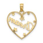 14k and White Rhodium Diamond-cut DREAM Heart with Stars Charm - Image 4