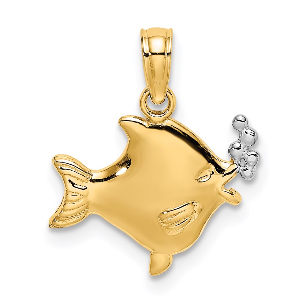 K9401.jpg 14k and White Rhodium 2-D Fish with Bubbles Charm - Image 1