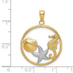 14k with White Rhodium Scallop, Starfish, Seahorse Circle Charm - Image 3