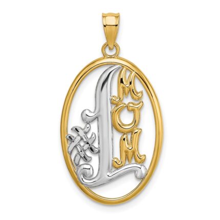 14k with White Rhodium #1 MOM Oval Charm