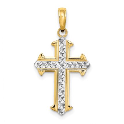 14K and White Rhodium Diamond-cut Cross Charm
