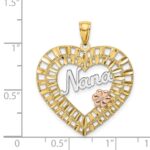 14k Two-tone with White Rhodium NANA Heart with Flowers Charm - Image 4