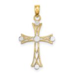 14K and White Rhodium Textured Cross Charm
