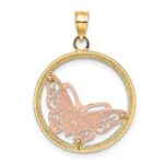 14k Two-tone with White Rhodium Butterfly In Round Frame Charm - Image 4