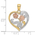 14k Two-Tone with White Rhodium Flower Heart Charm - Image 3