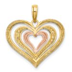 14k Two-tone with White Rhodium Textured and Polished Triple Hearts Charm - Image 4