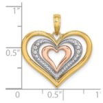 14k Two-tone with White Rhodium Textured and Polished Triple Hearts Charm - Image 3