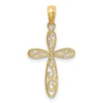 14K and White Rhodium Filigree and Milgrain Edge Cross Charm - Image 4