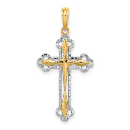 14K with White Rhodium Diamond-cut Reversible Cross Charm