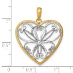 14k and White Rhodium Filigree Heart Charm - Image 3