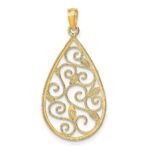 14k and White Rhodium Beaded Filigree Diamond-cut Teardrop Charm - Image 4
